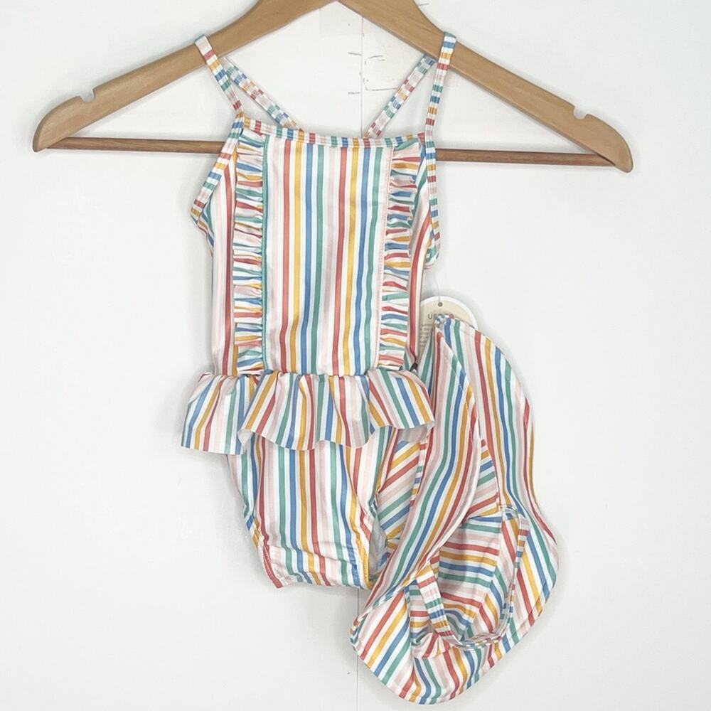 First Impression Girls One Piece Swimsuit and Hat Size 24 Months
